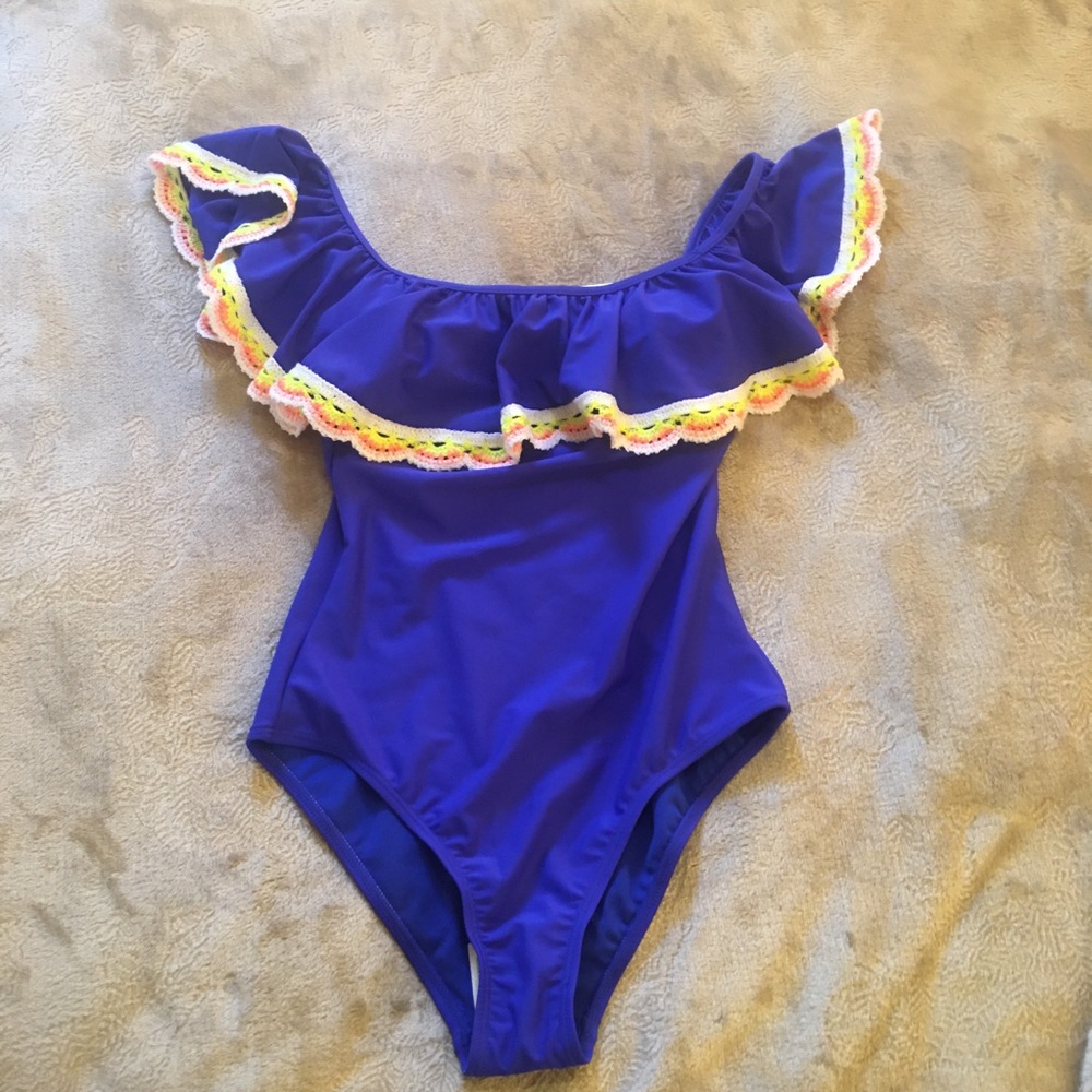 NWT Arizona Jeans blue ruffled neckline one piece Size S
